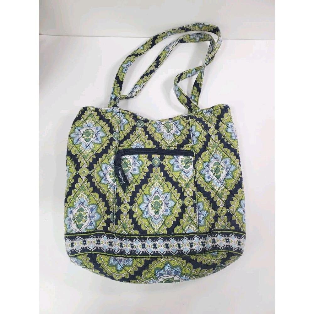 Vera Bradley Bag Cambridge Tote Purse Retired Green Navy Shoulder Snap Pocket